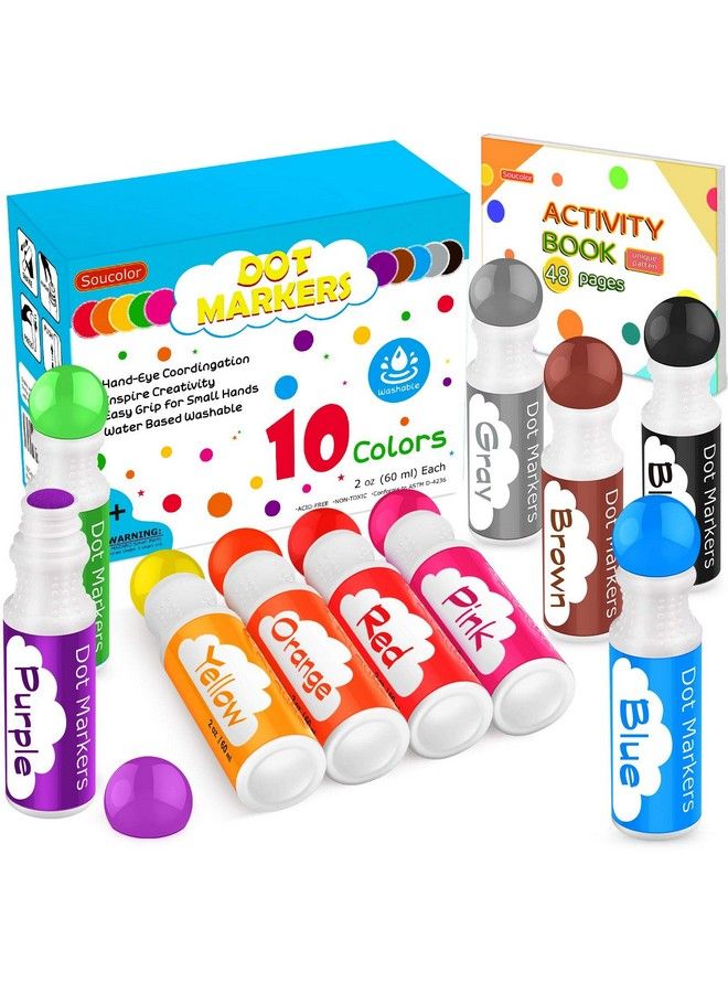 Soucolor Washable Dot Markers For Toddlers Kids Preschool 10 Colors 2 Oz Bingo Paint Daubers Markers Set With 48 Pages Tearable Activity Book For Toddler Arts And Crafts Kits Supplies Nontoxic Waterbased - Image 2