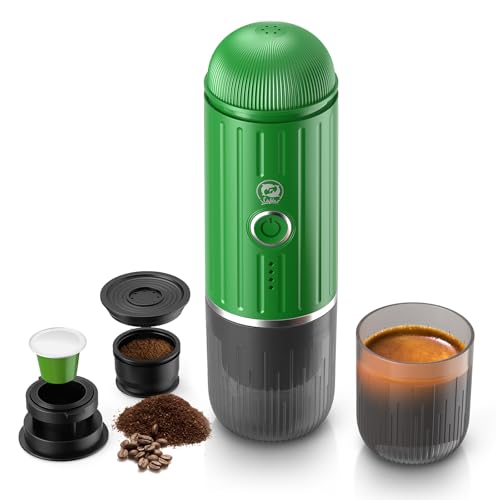 i Cafilas Fast self-heating Portable Electric Espresso Coffee Maker, 2 IN 1 Extraction Espresso Machine, Support Ground Coffee and NS capsule, for Travel,Car,camping,Climbing（Green） Rich Crema - Image 1