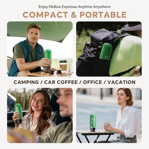 i Cafilas Fast self-heating Portable Electric Espresso Coffee Maker, 2 IN 1 Extraction Espresso Machine, Support Ground Coffee and NS capsule, for Travel,Car,camping,Climbing（Green） Rich Crema - Image 4