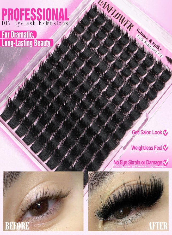 LANFLOWER Lash Clusters Kit Thick Volume Eyelash Clusters with Spikes 200D Full Cluster Eyelash Extensions DIY Lash Extension Kit Salon Look Individual Lashes by Lanflower - Image 4