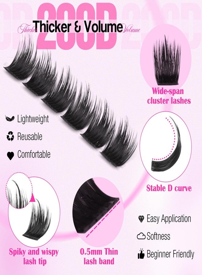 LANFLOWER Lash Clusters Kit Thick Volume Eyelash Clusters with Spikes 200D Full Cluster Eyelash Extensions DIY Lash Extension Kit Salon Look Individual Lashes by Lanflower - Image 3