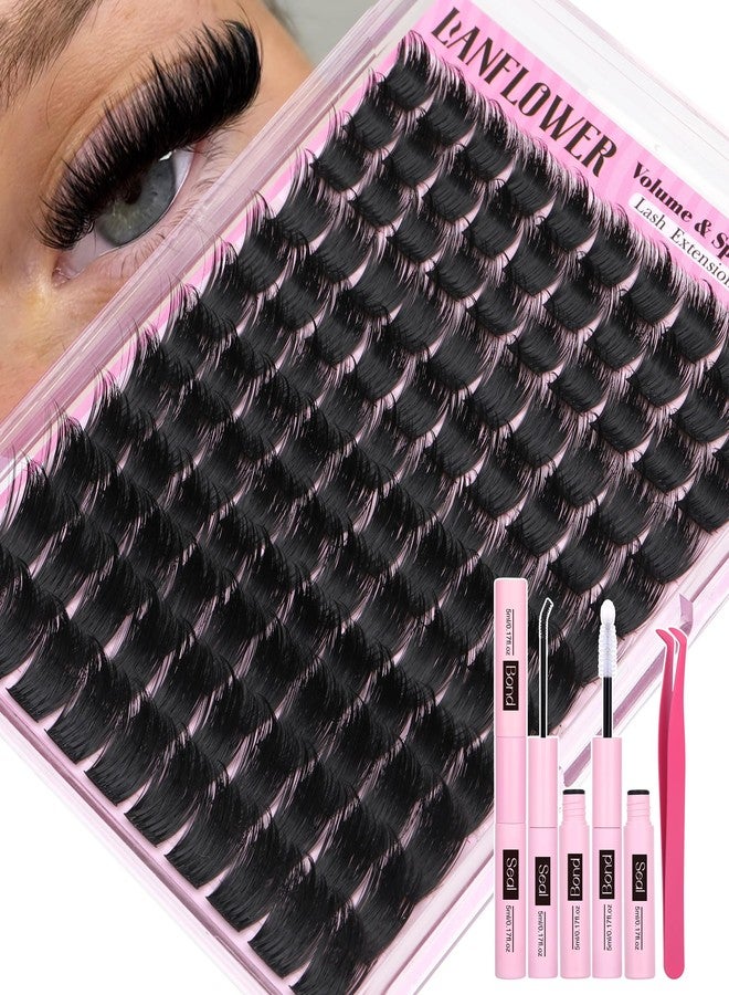 LANFLOWER Lash Clusters Kit Thick Volume Eyelash Clusters with Spikes 200D Full Cluster Eyelash Extensions DIY Lash Extension Kit Salon Look Individual Lashes by Lanflower - Image 1