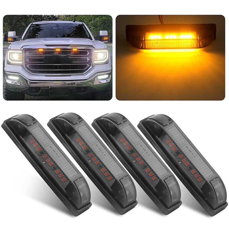 مجموعة أضواء LED أمامية مدخنة باللون الكهرماني 4 بوصة 4 قطع