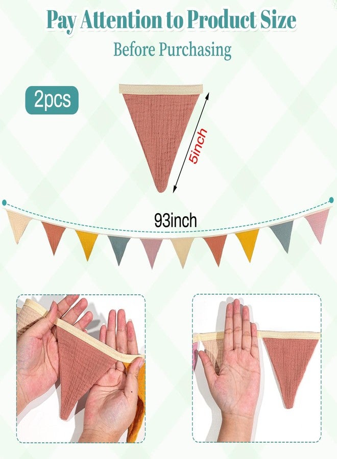 YOGEYOGE 2PCS Pennant Banner Flags, Fabric Bunting Banner Nursery Garland Decor, Baby Shower Garland, Triangle Flags for Baby Boy Room, Playroom, Boho Birthday Party Decor, Each 7.75 ft (Vintage Color) - Image 2