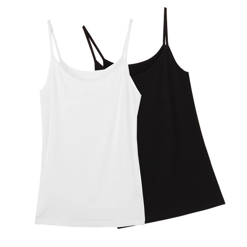 [A Lot Of ] Solid Color Camisole Women'S White Outer Wear Black Base Shirt Sleeveless T-Shirt Top - Image 2