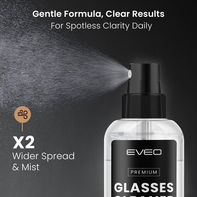 EVEO Glasses Cleaner Spray - Eyeglass Cleaner (No Streaks)| x2 Eye Glass Cleaners Spray + x2 Lens Cleaner Microfiber Cleaning Cloth, Glasses Cleaning Kit Eye Glasses Cleaner Spray & Cloth - 4oz(2ozx2) - Image 4