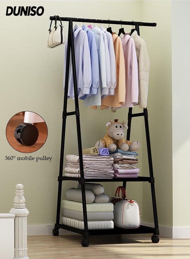 DUNISO Freestanding Coat Rack with Hooks and Storage Shelf ,Multipurpose Clothes Hanger Organizer with Roller,Suitable for Bedrooms, Balconies and Living room (Black) - Image 1