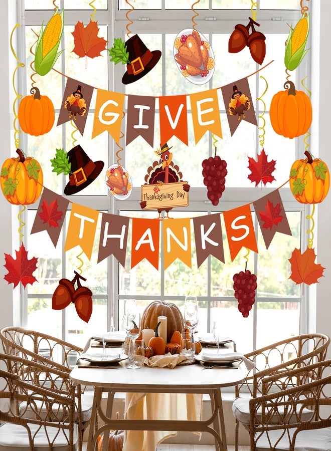 Labrostar 42Pcs Thanksgiving Decorations Pre-Assembled GIVE THANKS Banner Hanging Swirls for Indoor Home Party Office Classroom School Fall Decor - Image 2