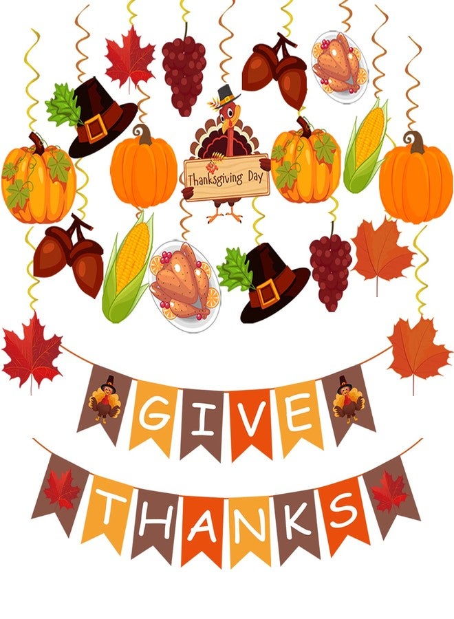 Labrostar 42Pcs Thanksgiving Decorations Pre-Assembled GIVE THANKS Banner Hanging Swirls for Indoor Home Party Office Classroom School Fall Decor - Image 1