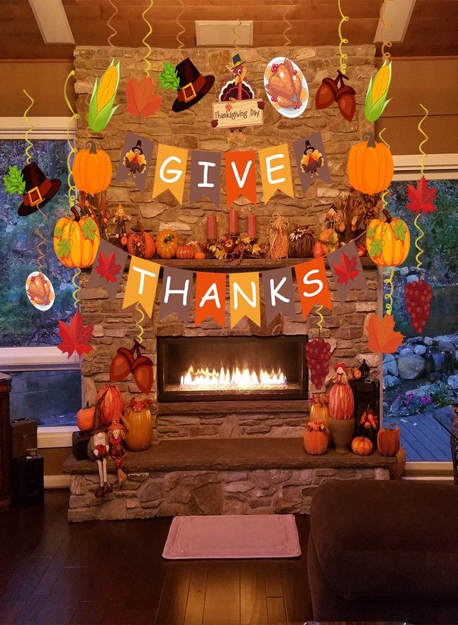 Labrostar 42Pcs Thanksgiving Decorations Pre-Assembled GIVE THANKS Banner Hanging Swirls for Indoor Home Party Office Classroom School Fall Decor - Image 3