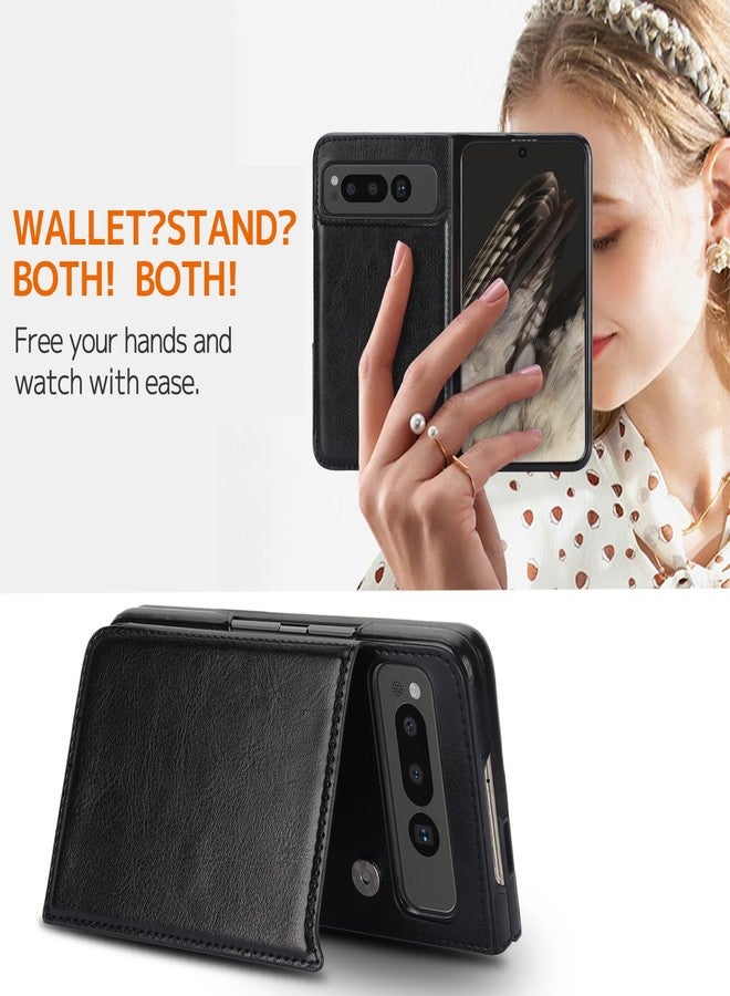 NINKI Compatible with Google Pixel Fold Wallet Case with Kickstand,Matte PU Leather Protective Shockproof Anti-Scratches Anti-Drop Card Holder Wallet Case with for Google Pixel Fold 2023 Black - Image 5