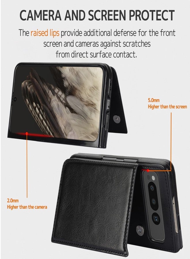 NINKI Compatible with Google Pixel Fold Wallet Case with Kickstand,Matte PU Leather Protective Shockproof Anti-Scratches Anti-Drop Card Holder Wallet Case with for Google Pixel Fold 2023 Black - Image 4