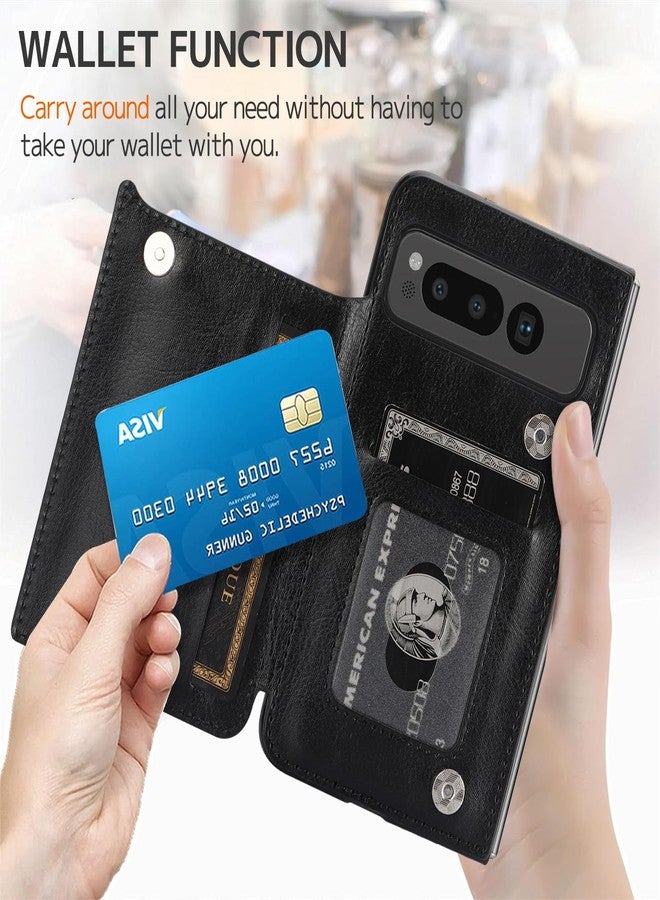 NINKI Compatible with Google Pixel Fold Wallet Case with Kickstand,Matte PU Leather Protective Shockproof Anti-Scratches Anti-Drop Card Holder Wallet Case with for Google Pixel Fold 2023 Black - Image 3