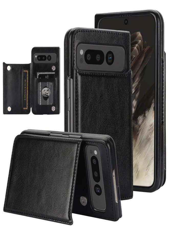 NINKI Compatible with Google Pixel Fold Wallet Case with Kickstand,Matte PU Leather Protective Shockproof Anti-Scratches Anti-Drop Card Holder Wallet Case with for Google Pixel Fold 2023 Black - Image 1