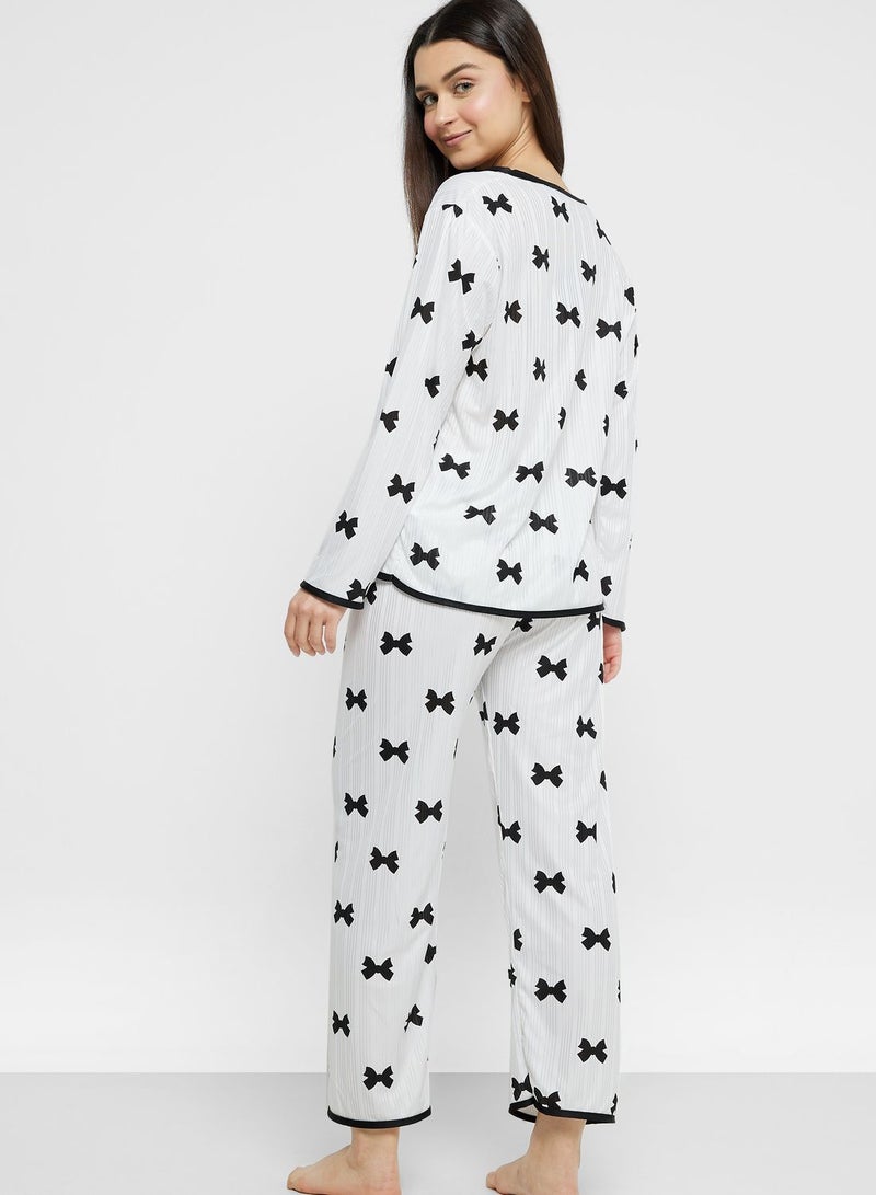 Ginger Bow Print Button Down Shirt & Pyjama Set - Image 2