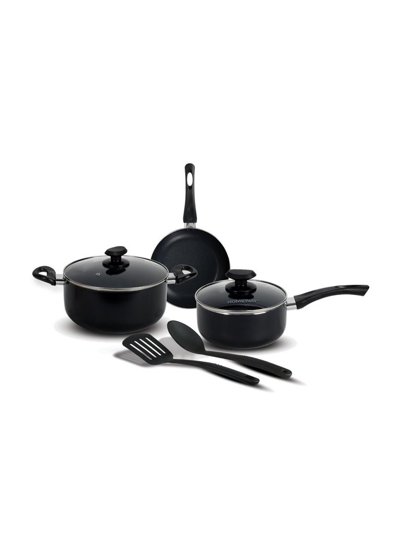 7 Pieces Non-Stick Cookware Set with Aluminum Body, Vented Glass Lids, Soft-Touch Handles, Sauce Pan, Casserole & Fry Pan, HW3702