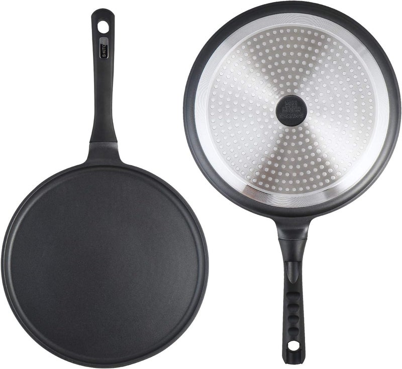 S·KITCHN Crepe Pan - Nonstick Dosa Pan for Roti, Indian, Pancake Griddle - Induction Compatible, Tortilla Comal - 11IN - Image 3