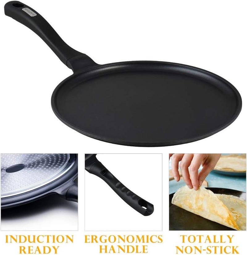 S·KITCHN Crepe Pan - Nonstick Dosa Pan for Roti, Indian, Pancake Griddle - Induction Compatible, Tortilla Comal - 11IN - Image 2