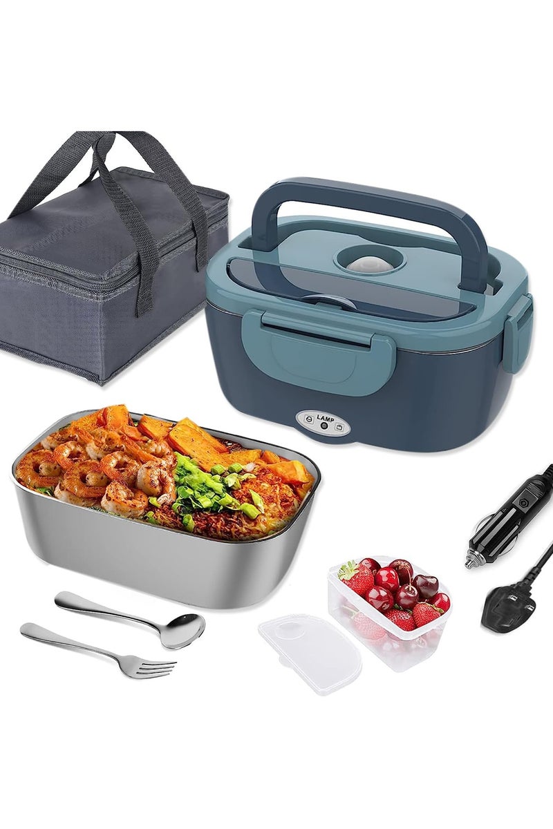 HOMESTAR صندوق غداء كهربائي سخان طعام، 2 في 1 صناديق غداء محمولة ساخنة للبالغين، المكتب، السيارة، الشاحنة، العمل، 1.5 لتر حاوية قابلة للإزالة من الفولاذ المقاوم للصدأ 304، مع شوكة وملعقة حقيبة حمل معزولة - Image 1