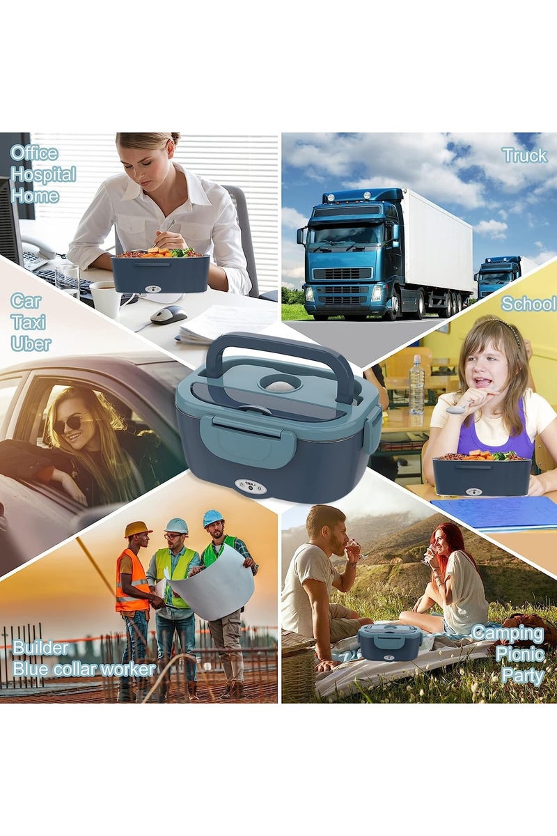 HOMESTAR صندوق غداء كهربائي سخان طعام، 2 في 1 صناديق غداء محمولة ساخنة للبالغين، المكتب، السيارة، الشاحنة، العمل، 1.5 لتر حاوية قابلة للإزالة من الفولاذ المقاوم للصدأ 304، مع شوكة وملعقة حقيبة حمل معزولة - Image 4