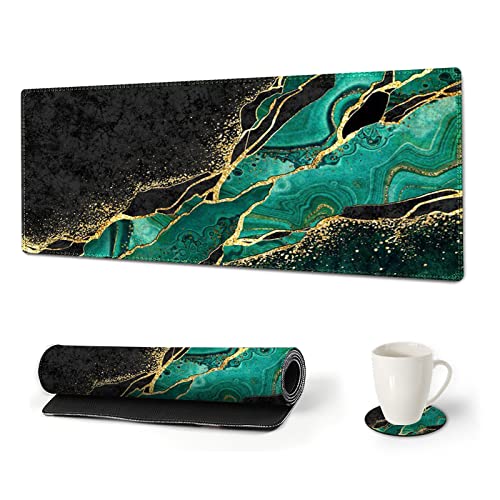ArtSo Large Gaming Mouse Pad Extended Desk Pad XL Keyboard Mat Long Mousepad Decor Writing Pad 31.5x11.8inch Non Slip Rubber Base with Stitched Edges for Work, Game -Emerald Marble - Image 1