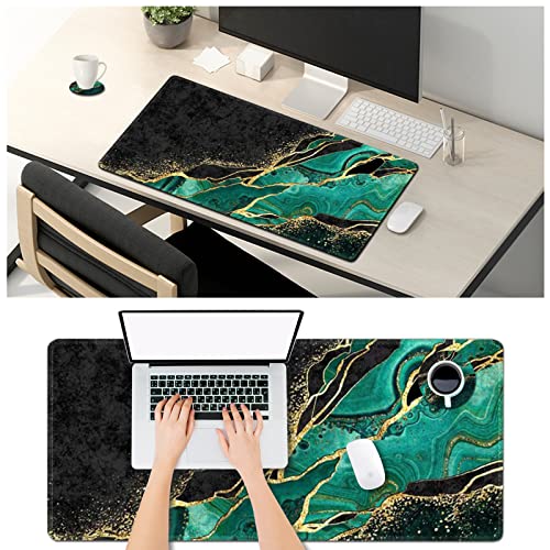 ArtSo Large Gaming Mouse Pad Extended Desk Pad XL Keyboard Mat Long Mousepad Decor Writing Pad 31.5x11.8inch Non Slip Rubber Base with Stitched Edges for Work, Game -Emerald Marble - Image 3