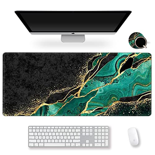 ArtSo Large Gaming Mouse Pad Extended Desk Pad XL Keyboard Mat Long Mousepad Decor Writing Pad 31.5x11.8inch Non Slip Rubber Base with Stitched Edges for Work, Game -Emerald Marble - Image 2
