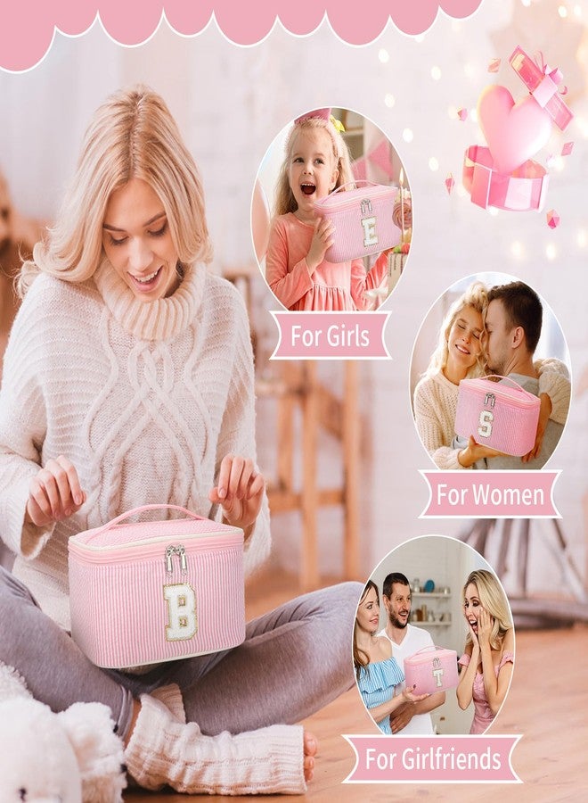 OCHEAL Makeup Bag for Women, Monogram Cosmetic Bag with Brush Holder, Pink Travel Makeup Case Beauty Toiletry Bag Organizer Personalized Gifts for Girls Bridesmaid, Sister, Wife, Friends Initial L - Image 5