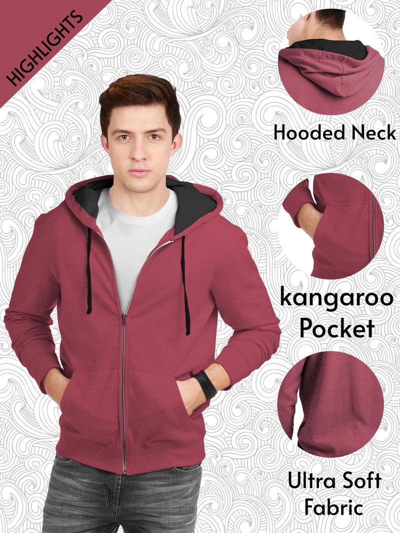fanideaz Men's Stylish Cotton Zipper Regular Fit Hoodie_DuskyRed_Large - Image 3
