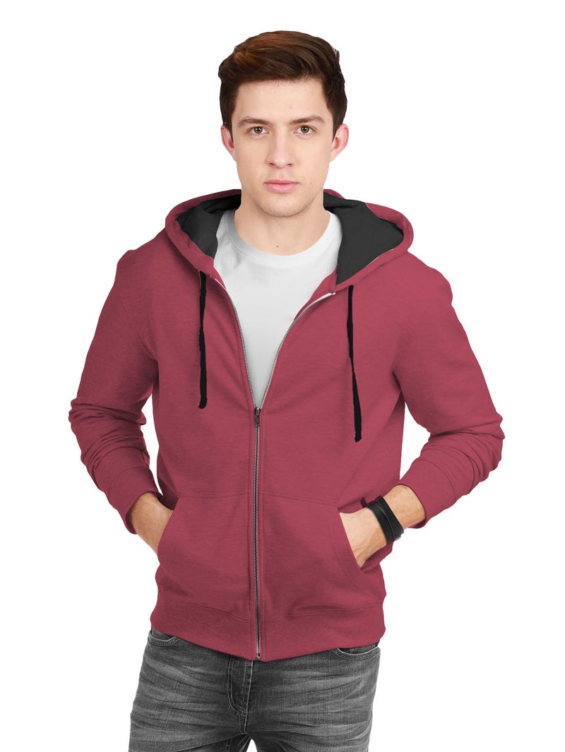 fanideaz Men's Stylish Cotton Zipper Regular Fit Hoodie_DuskyRed_Large - Image 1