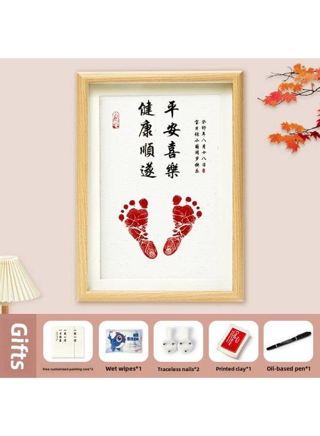 Baby Full Moon Hand And Foot Print Painting Newborn Baby Hundred Days Old Ritual Feeling Hand And Foot Print Souvenir Supplies Photo Frame-Colors: Real Glass Gold Paper - Image 1