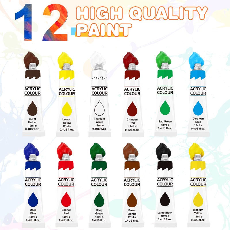 ESRICH Acrylic Paint Set 12 Colors (2 Pack) With 20 Paint Brushes, 24 Acrylic Paints for Adults, Beginner, Professional Artists, Non-Toxic Craft Paint kit for Paper, Canvas, Rock,Wood, Ceramic - Image 2