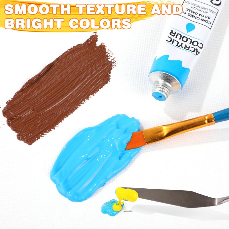 ESRICH Acrylic Paint Set 12 Colors (2 Pack) With 20 Paint Brushes, 24 Acrylic Paints for Adults, Beginner, Professional Artists, Non-Toxic Craft Paint kit for Paper, Canvas, Rock,Wood, Ceramic - Image 3