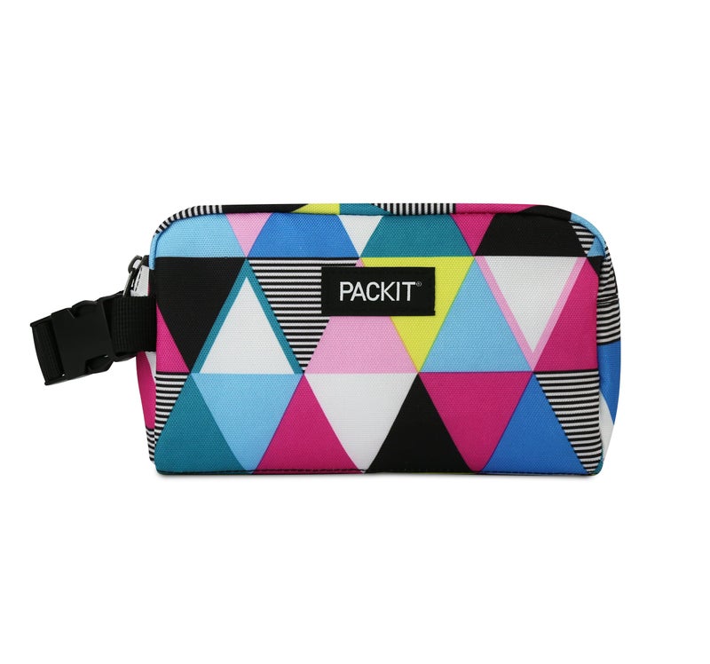 PACKIT صندوق الوجبات الخفيفة القابل للتجميد من باكيت، خطوط مثلثية، مصمم بتقنية إيكو فريز، قابل للطي، قابل لإعادة الاستخدام، إغلاق بسحاب مع مقبض بكلة، رائع لجميع الأعمار والوجبات الخفيفة الطازجة أثناء التنقل - Image 1