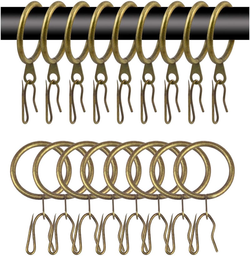 WISION 60 Pcs Metal Curtain Rings  Hooks Set 30 mm Internal Diameter Bronze Curtain Rod Rings with Eyelet