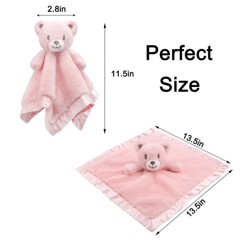 BEILIMU Baby Bear Security Blanket Soft Minky Baby Lovey Animal Plush Blanket Unisex Lovie Gift for Toddler, Boys and Girls, 16 Inch Pink - Image 4