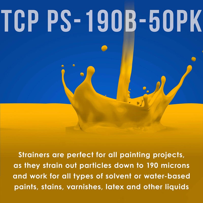 TCP Global 50 Pack of Ultra-Flow Blue Nylon Mesh Paint Strainers with 190 Micron Filter Tips - Premium Cone Screen Filters - Image 3