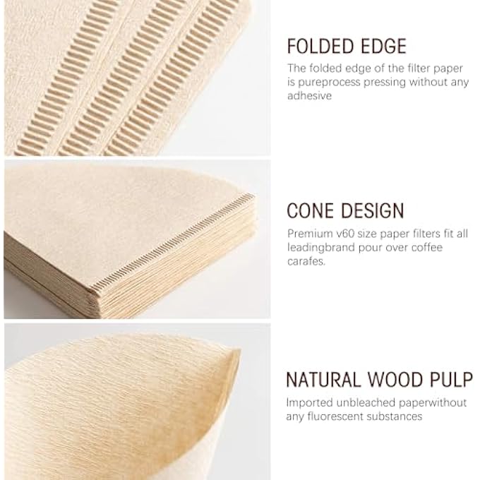 rayihni 100Pcs V60 Coffee Paper Filter Unbleached Disposable Portable Cone Coffee Filter For 2 To 4 Persons - Image 4