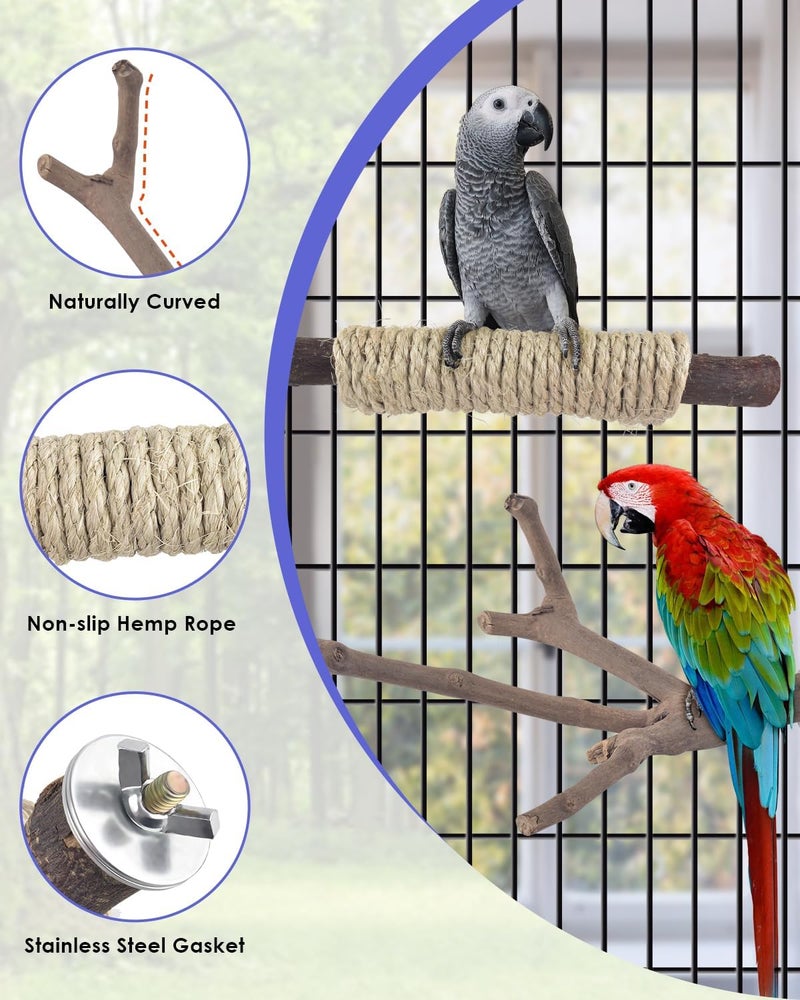 Bissap 5PCS Large Bird Perch Stand, Natural Wood Pole Standing Paw Grinding Fork Parrot Cage Branch with Rope for Macaw African Grey Amazon Pet Medium Large Birds Cage Accessories - Image 2