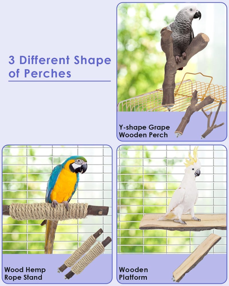 Bissap 5PCS Large Bird Perch Stand, Natural Wood Pole Standing Paw Grinding Fork Parrot Cage Branch with Rope for Macaw African Grey Amazon Pet Medium Large Birds Cage Accessories - Image 4