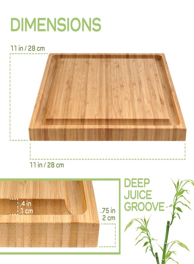 BambooMN Bulk Wholesale Premium Bamboo Grooved Cutting Board - 11" x 11" x .75" - 3 Piece - Image 4