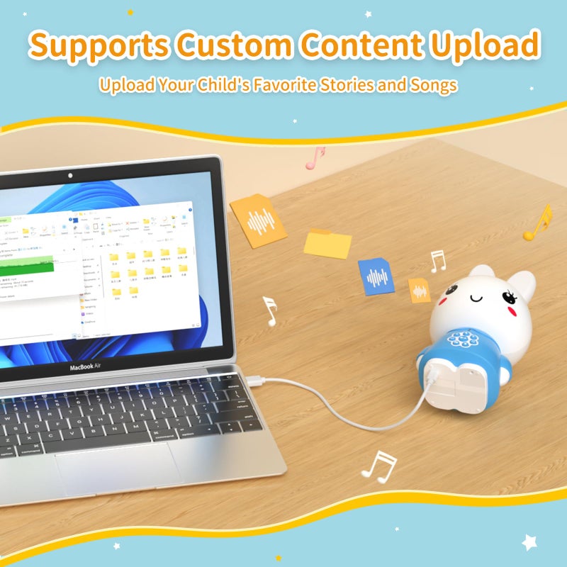 alilo Honey Bunny Kids Music Story Audio Player for Toddlers 1-5, Baby Boy Girl Easter Gifts, Pre-Loaded 16 Stories/48 Nursery Rhymes/12 Soothing Music, with Nightlight,Voice Recording - Image 3