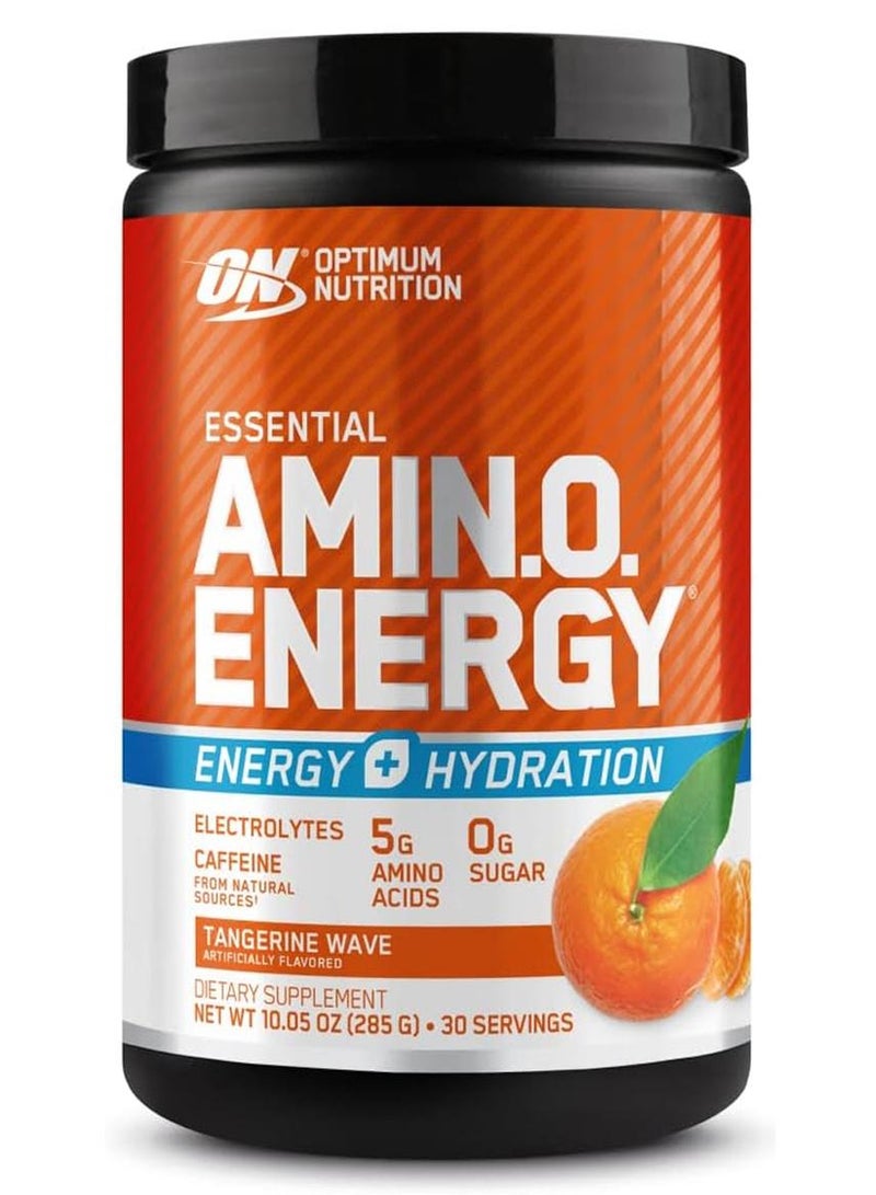 أوبتيموم نيوتريشن مسحوق أمينو إنرجي بلس إلكتروليتات - قبل التمرين، الأحماض الأمينية، صديق للكيتو، مسحوق طاقة في أي وقت - موجة اليوسفي، 285 جم، 30 وجبة - Image 1