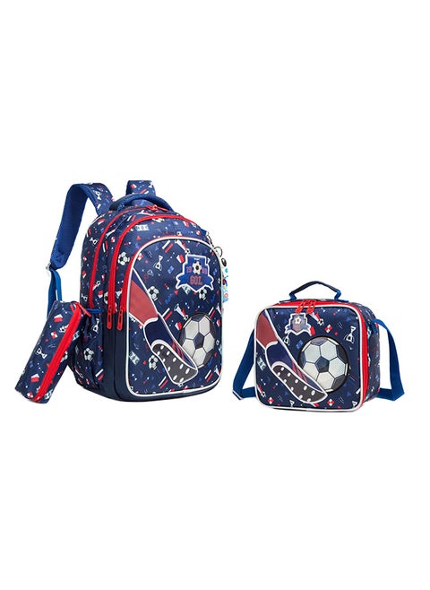 17 Inch Set Of 3 School Bag With Lunch Bag And Pencil Case Football - Blue