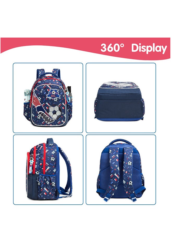 Eazy Kids - 17 Inch Set Of 3 School Bag With Lunch Bag And Pencil Case Football - Blue - Image 1