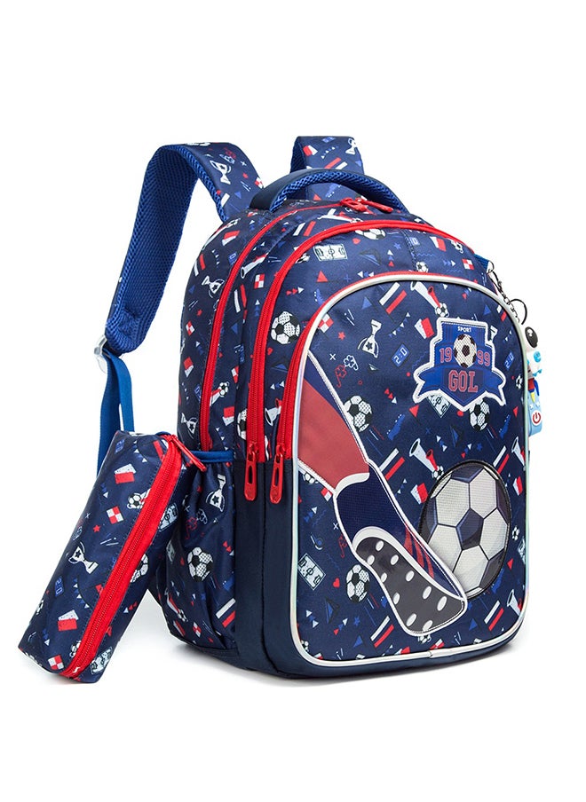 Eazy Kids 17 Inch Set Of 3 School Bag With Lunch Bag And Pencil Case Football - Blue  - Image 4