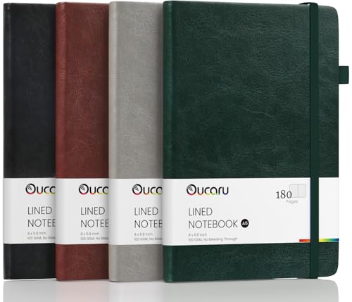 Oucaru Lined Journal Notebook, 4 Pack, 180 Pages, A5 Journals for Writing, 100 GSM Thick Paper, Small Notebooks Daily Journal for Women Men Work, Business, School, Travel Supplies - Image 1