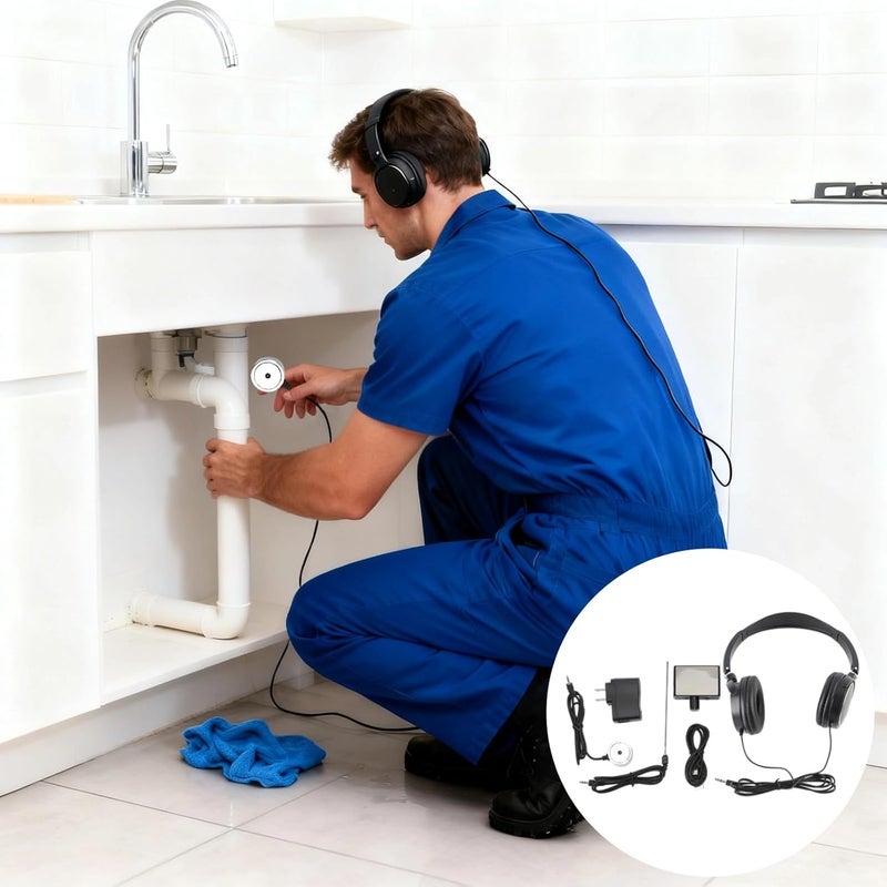 Efficient Water Leak Detector Set with Volume-Controlled Headphones, Frequency Pointer, Probes, and USB Charger for Underground & Wall Pipes - Image 2