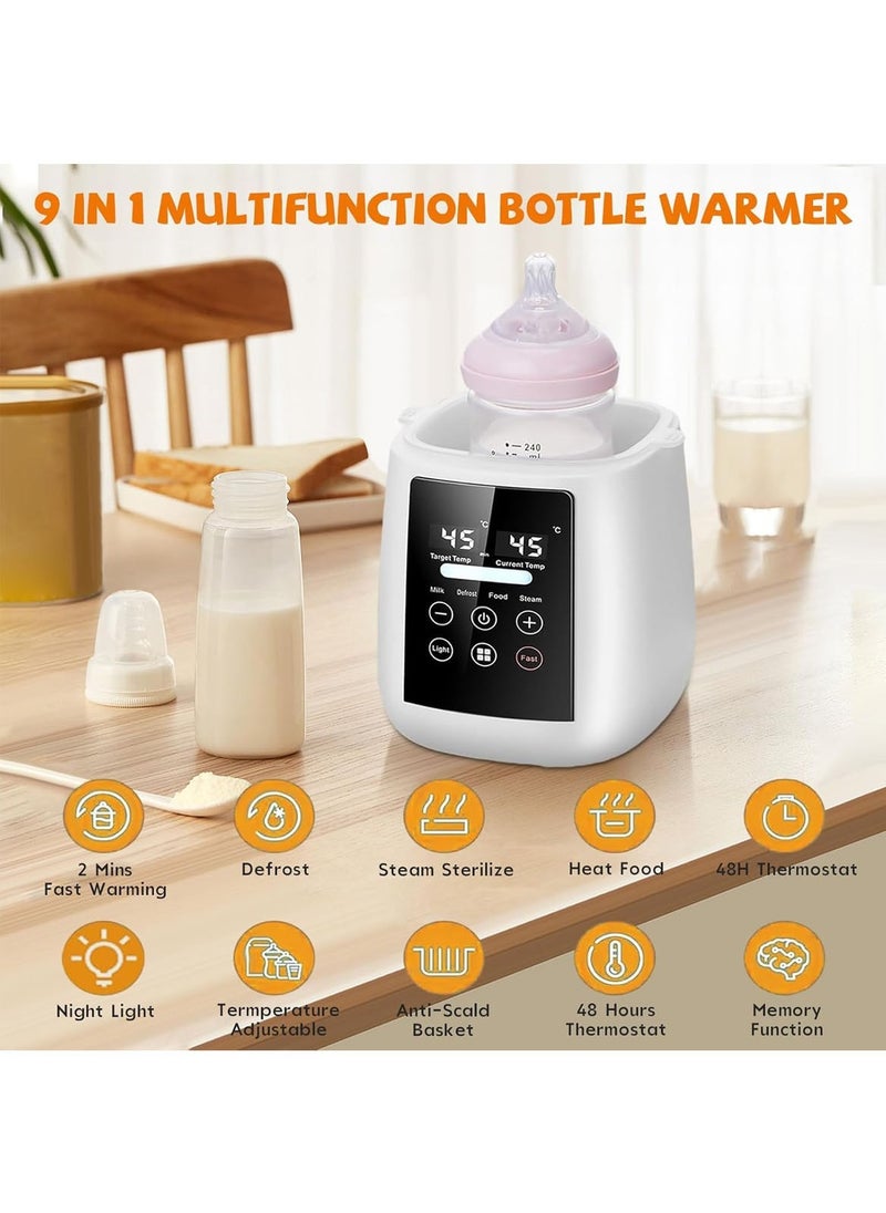 MarlaMall Baby Bottle Warmer, 9-in-1 Fast Baby Milk Warmer 48H Thermostat Food Heater Breastmilk Thaw Formula Water Warming Steamer IMD LED Display Accurate Temperature Control Steamer for All Bottles  - Image 3