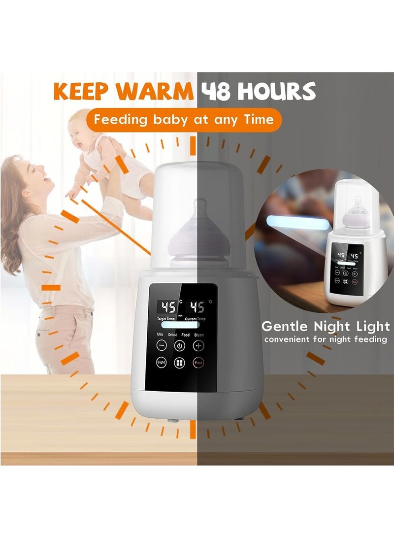 Baby Bottle Warmer, 9-in-1 Fast Baby Milk Warmer 48H Thermostat Food Heater Breastmilk Thaw Formula Water Warming Steamer IMD LED Display Accurate Temperature Control Steamer for All Bottles